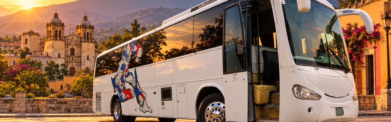 Panorámica ilustrativa de autobuses para balnearios
